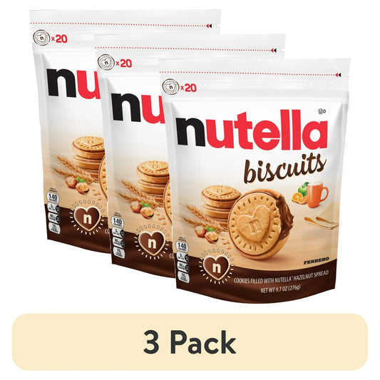 (3 pack) Nutella Biscuits, Cookies, Hazelnut Spread With Cocoa, Kids Snacks, 9.7 oz, 20 Count