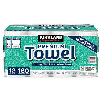 Kirkland Signature Paper Towels, 2-Ply, 160 Sheets, 12 Individually Wrapped Rolls  xxxxxCO