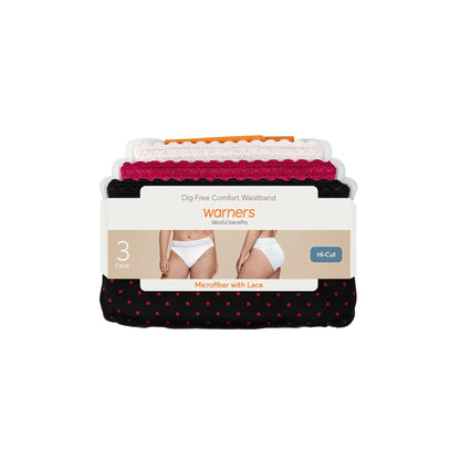 Warners® Blissful Benefits Dig-Free Comfort Waistband with Lace Microfiber Hi-Cut 3-Pack 5109W