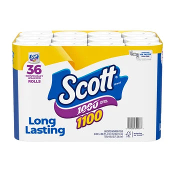 Scott Bath Tissue, 1-Ply, 1100 Sheets, 36 Rolls  xxxxxCO
