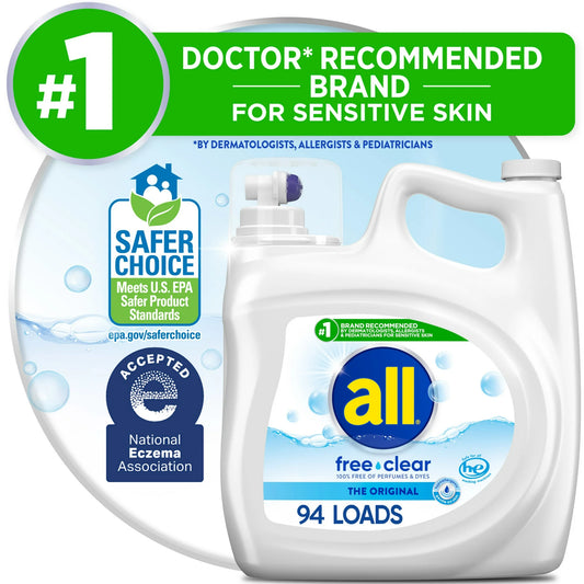 all Liquid Laundry Detergent Free Clear for Sensitive Skin, 141 Ounce, 94 Loads
