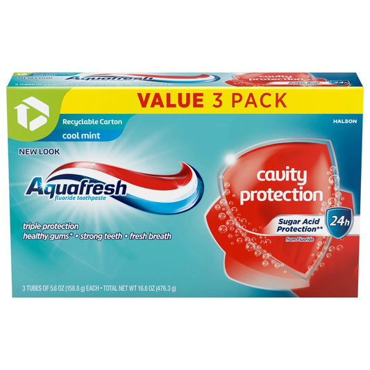 Aquafresh Cavity Protection Fluoride Toothpaste, Cool Mint, 5.6 Oz, 3 Pack