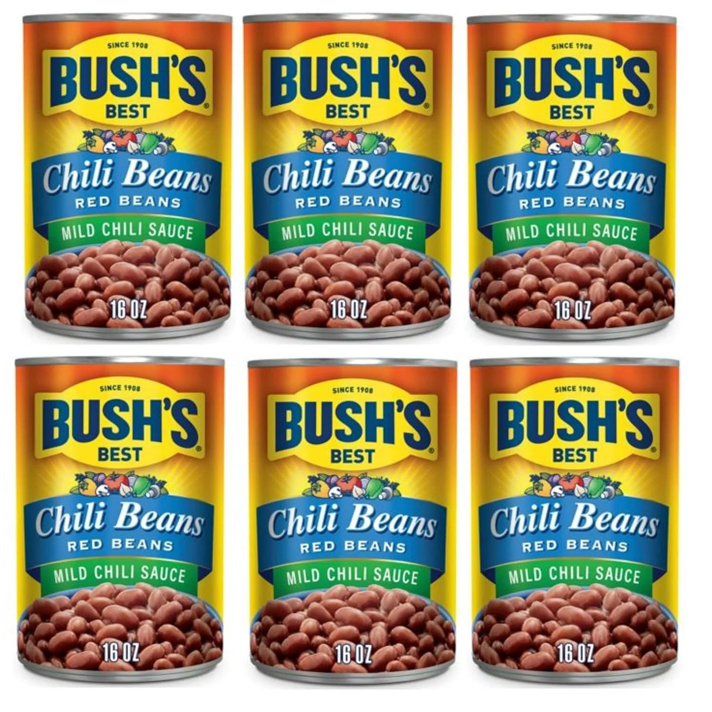Bush's Best Chili Beans, Canned Red Beans with Mild Chili Sauce, 16 OZ Can, Pack of 6