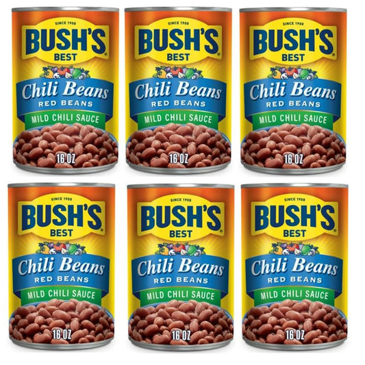 Bush's Best Chili Beans, Canned Red Beans with Mild Chili Sauce, 16 OZ Can, Pack of 6