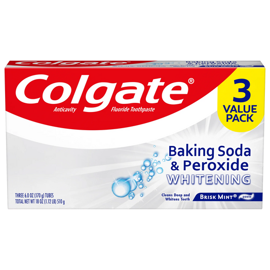 Colgate Baking Soda and Peroxide Whitening Toothpaste, Brisk Mint, 6 oz, 3 Pack