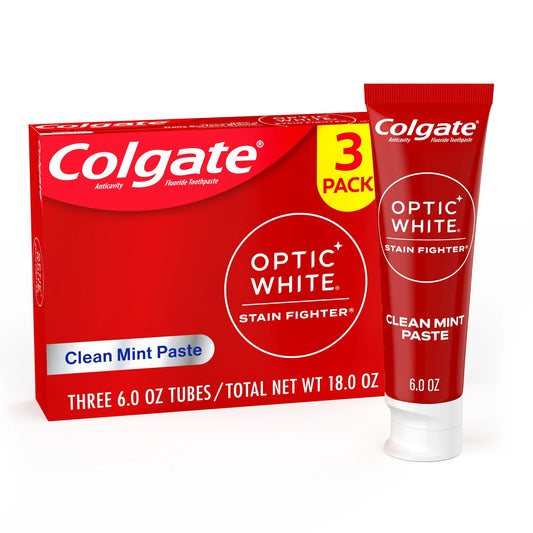 Colgate Optic White Stain Fighter Teeth Whitening Toothpaste Pack, Clean Mint, 6 oz, 3 Pack