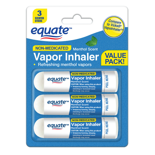 Equate Vapor Inhaler Non-Medicated Stick, Menthol Scent - 3 Pack