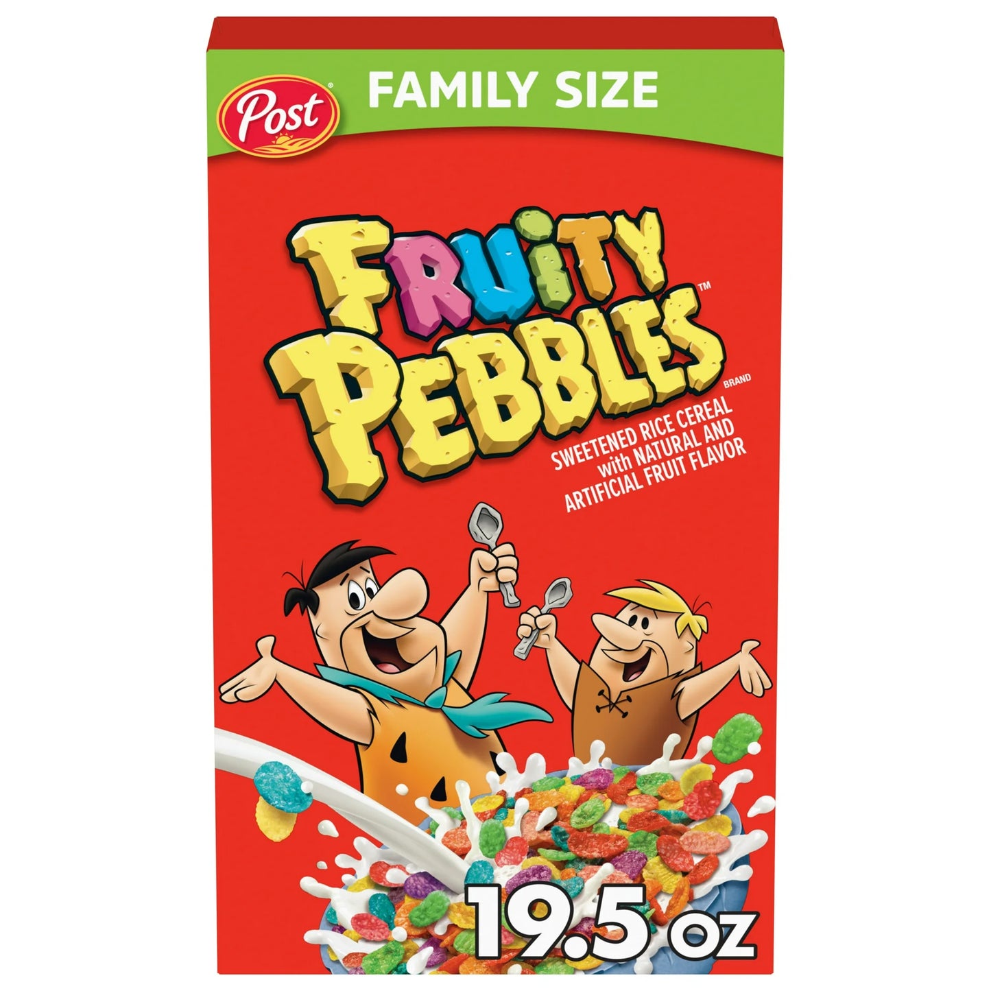 Post Fruity PEBBLES Cereal, Fruity Kids Cereal, Gluten Free, Crunchy 19.5 oz Family Size Box