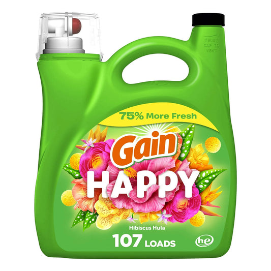 Gain Liquid Laundry Detergent, Happy, 154 fl oz, 107 Loads, HE