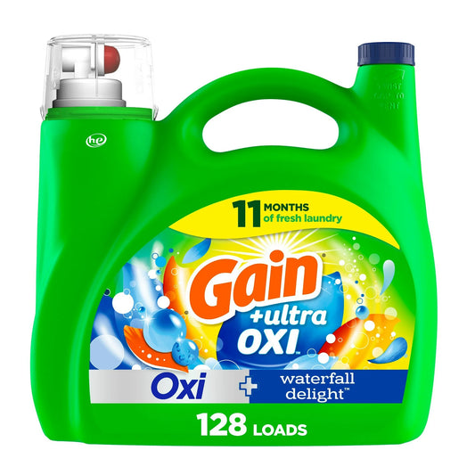 Gain Ultra Oxi Liquid Laundry Detergent, Waterfall Delight Scent, 184 fl oz, 128 Loads