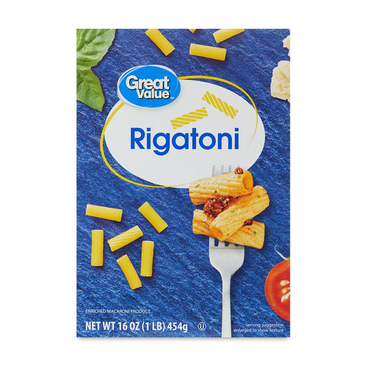 Great Value, Rigatoni, 16 oz Box, (Shelf Stable)