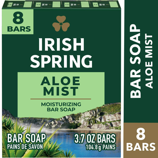 Irish Spring Aloe Mist Deodorant Bar Soap for Men, All Skin Types, 3.7 Ounce, 8 Bar Pack