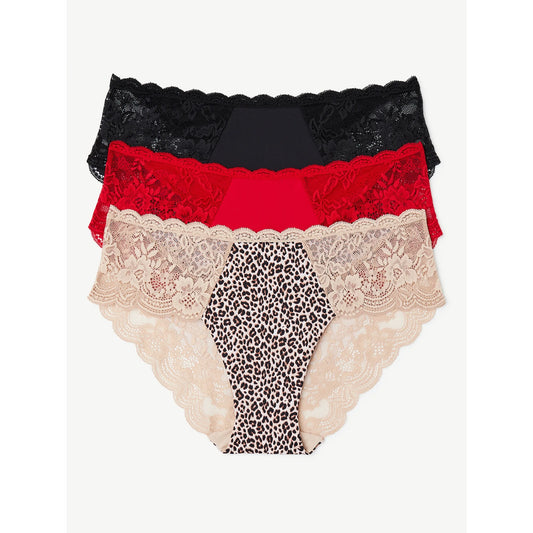 Joyspun Women's Microfiber and Lace Hipster Panties, 3-Pack, Sizes XS to 3XL