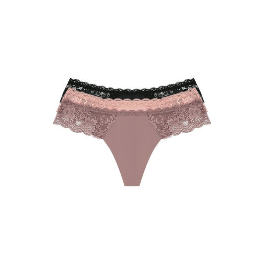 Joyspun Women's Microfiber and Lace Thong Panties, 3-Pack, Sizes XS to 3XL