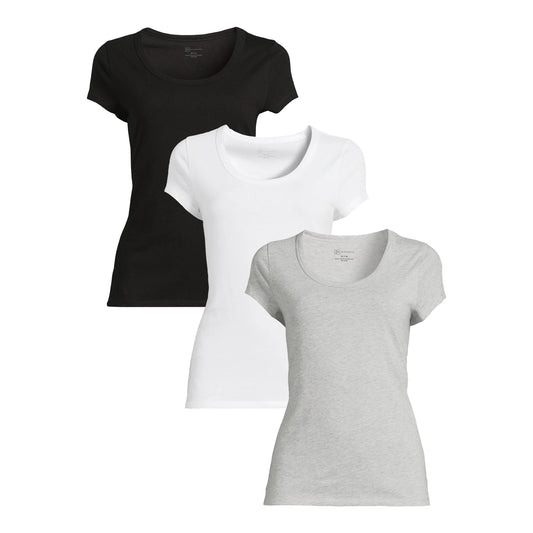 No Boundaries Scoop Neck Tee with Short Sleeves, 1 or 3-Pack, Women’s