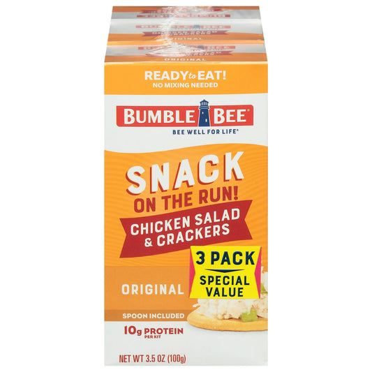 Pack of 3, Bumble Bee Snack on the Run! Chicken Salad Kit with Crackers, Ready to Eat, Spoon Included, 3.5 oz box