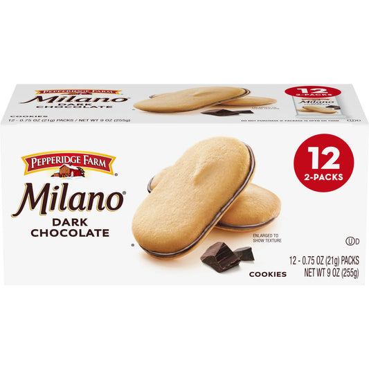 Pepperidge Farm Milano Cookies, Dark Chocolate, 12 Packs, 2 Cookies per Pack