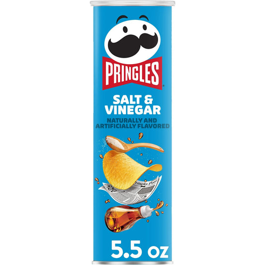 Pringles Salt and Vinegar Potato Crisps Chips, Lunch Snacks, 5.5 oz Canister