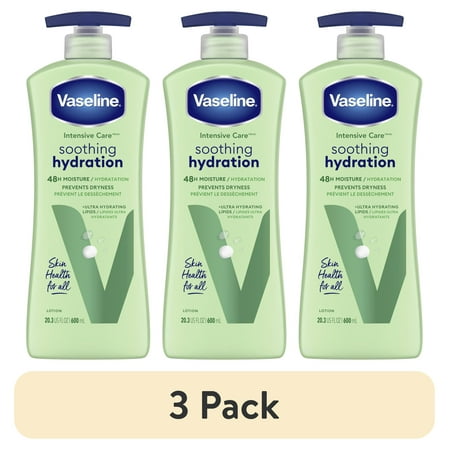 (3 pack) Vaseline Intensive Care Body Lotion Soothing Hydration for Women Dry Skin, 20.3 oz