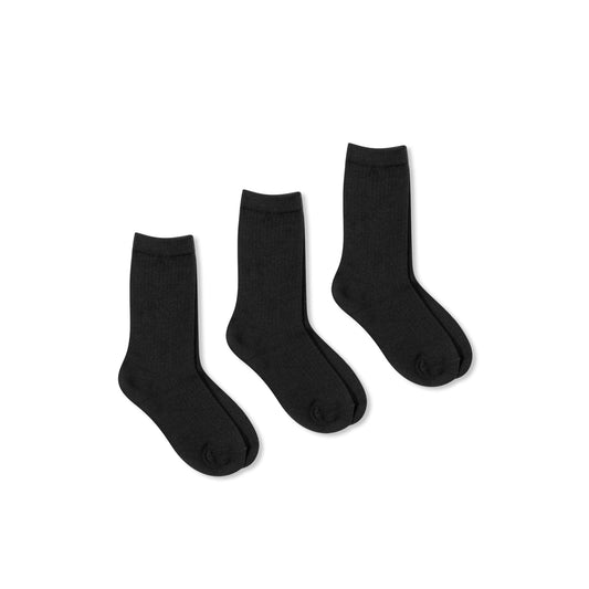 Wonder Nation Rib Crew Dress Socks Boy's L, Black (3 Pack)