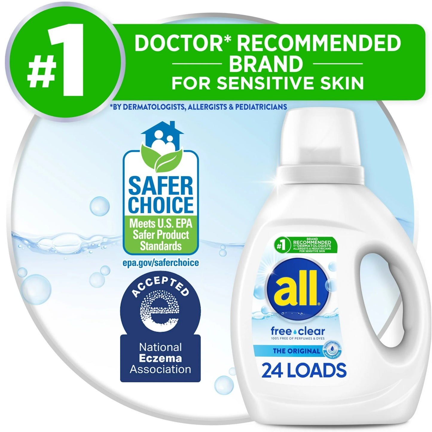 all Liquid Laundry Detergent, Free Clear for Sensitive Skin, 36 Fluid Ounces, 24 Loads