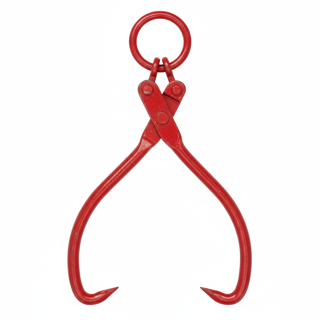 32 in. Red Carbon Steel Log Tongs Heavy-Duty Grapple Timber Claw with Round Ring