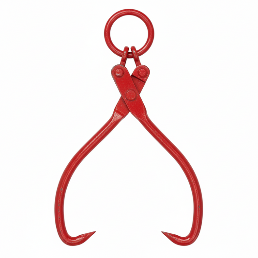 32 in. Red Carbon Steel Log Tongs Heavy-Duty Grapple Timber Claw with Round Ring